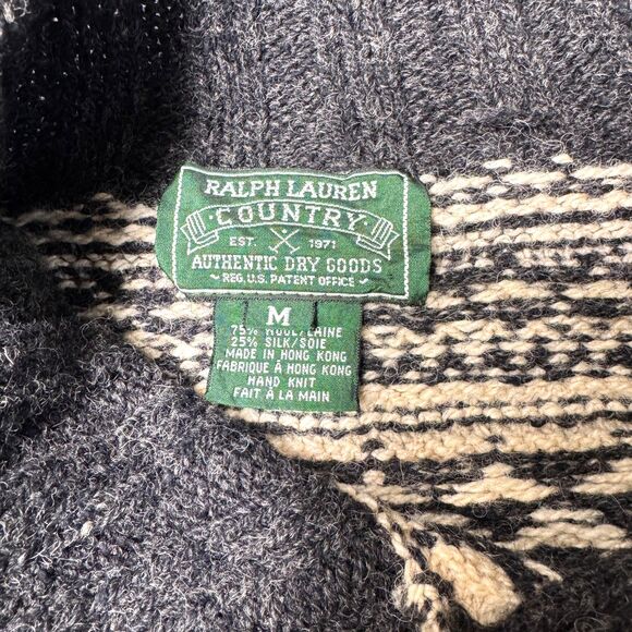 Ralph Lauren Country Black Cream Sweater Women Large Hand Knit Wool Silk Vintage - Picture 8 of 16